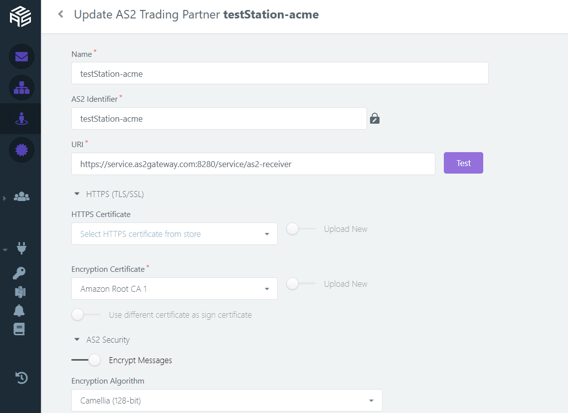 AS2 Gateway Partner Configuration